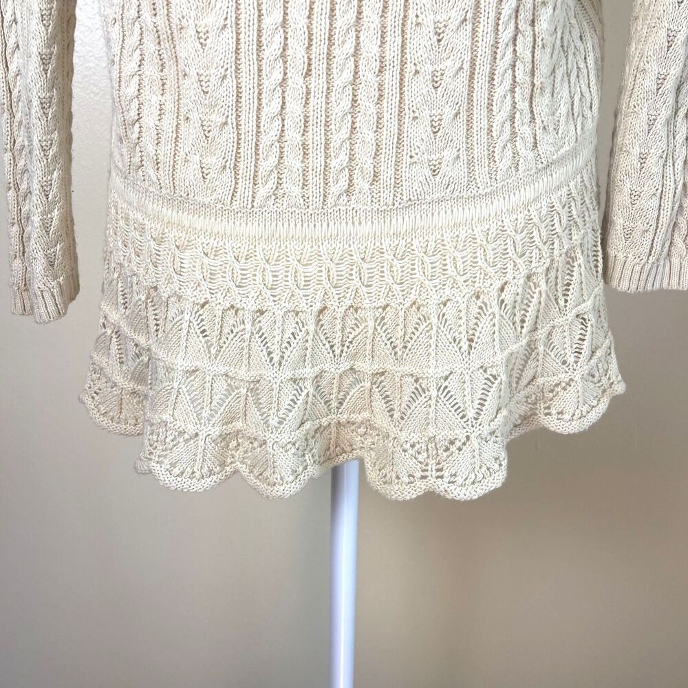 Ralph Lauren Ivory Cable Lace Knit Cardigan S Boho Cottagecore Romantic Sweater - Picture 11 of 16